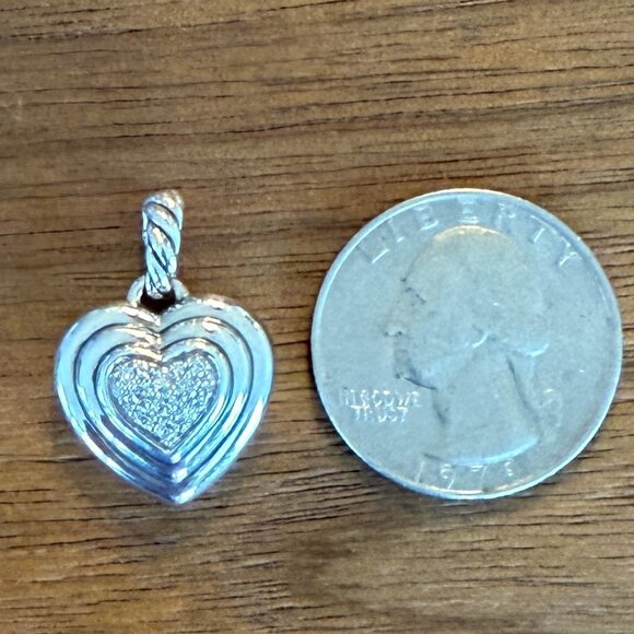 DAVID YURMAN DIAMOND 0.17 CTW STERLING SILVER 925 SCULPTED CABLE HEART PENDANT - Picture 10 of 10